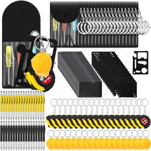 Mini Tape Measure Screwdriver Multitool Pen Credit Card Helmet Keychains Bulk Father Gift for Men Party Favor (Black,Yellow,60 Pcs)