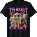 Unisex-Adults Throat Goat Funny Offensive Adult Humor Bootleg Y2K Graphic T-Shirt - Black, Small - Short Sleeve - T-Shirt - Unique Graphic Design