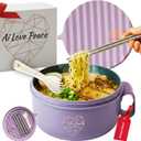 Microwaveable Ramen Noodle Bowl Cooker 40oz for Ramen, Pho, Soup, and Pasta, Dishwasher Safe and Portable, Ideal for Home, Office, Dorm, or Gift. Ai Love Peace (Purple)