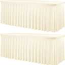 fani 2 Packs Ivory Stretch Table Skirts for 6 Foot Table | Spandex, Washable, Rectangle Tablecloths with Skirt, Wrinkle Resistant Fitted Tablecover, Wedding, Party, Banquet, 72" x 30"