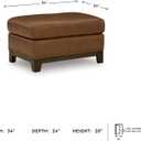 Signature Design by Ashley Brendola Transitional Leather Match Ottoman with Nailhead Trim, Light Brown