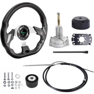 RASTP 12FT Boat Steering System, 12FT Outboard Steering Kit with 3/4" Tapered Shaft with 12.7 Inch Steering Wheel for Yachts, Fishing Boats & Watercraft