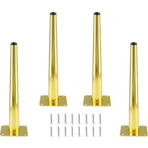Seimneire 4pcs 10 Inch Furniture Legs, Straight Conical Metal Legs Luxury Gold Mid-Century Style Furniture Feet for Sofa Cabinet Table Chair Cupboard Couch Ottoman Home DIY Projects