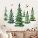 decalmile 6 Watercolor Pine Tree Wall Decals Christmas Woodland Wall Stickers Nursery Bedroom Living Room Wall Decor(H: 37inches)