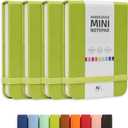 Tiny Notebook 3x4 Small Notepad Pocket Size, A7 Leather Hardcover Mini Notebook, Tear Off Sheet Tiny Notepad with Elastic Band, 4 Pack Mini Pocket Notebook for Nurse Reporter (Lime Green)
