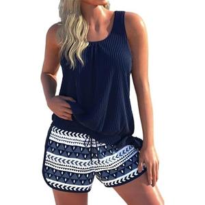 ROSEWE Modest Tankini Swimsuits for Women, Two Piece Athletic Womens Bathing Suits Blouson Tank Tops with Board Shorts.L