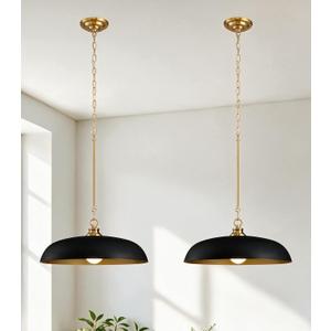 2 Pack 17.8" Black Gold Dome Metal Pendant Lights Kitchen Island, Large