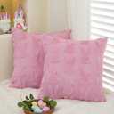 Easter Throw Pillow Covers 18x18 inch Set of 2 for Easter Decorations Pink Bunny Rabbit Soft Plush Faux Fur Wool Pillow Covers for Sofa Living Room Couch Bed