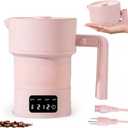 UPEZAN Travel Electric Kettle-Collapsible Portable Electric Kettle, 600W Foldable Small Water Boiler with 4-Temp Presets, Food Grade Silicone for Hotel, Office, Camping (Pink, 600mL)