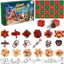 Jenaai Brain Teaser Advent Calendar 2025 Metal & Wood 24 Days of Christmas Countdown Calendar Gift Box 24pcs Brain Teaser Puzzles Advent Xmas Gifts Iq Test Games Toys for Teen Adult(Wooden&metal)