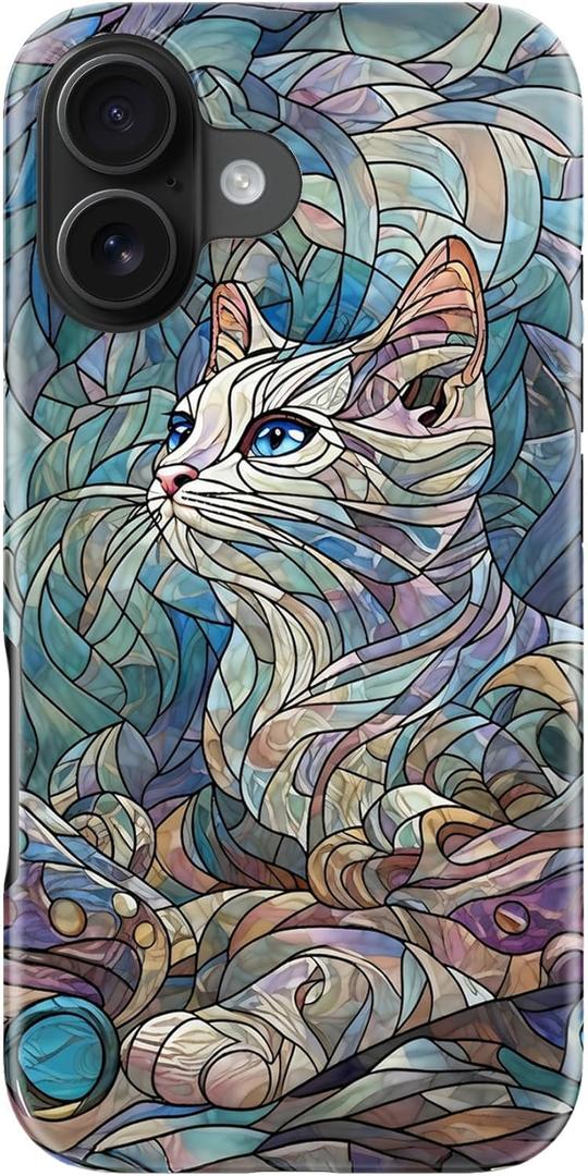 DorisMax for iPhone 16 Case - Wireless Charging Compatible - Dual-Layer Hard Shell + Silicone Cover - Shockproof Protective Phone Case with Stylish Designs for Women - an Abstract Ragdoll Cat