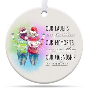 4 x Gifts for Friends Women, Friends Christmas Ornaments, Bestie Gifts for Women, Best Friend Ornament Ceramic Ornament
