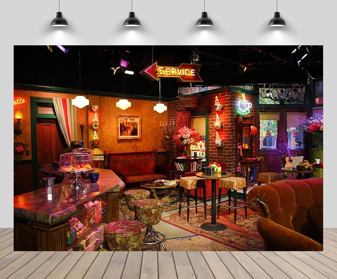 10x8ft Central Perk Cafe Interior Backdrop Friends Los Angeles Coffee Shop 90s Background Friends Central Perk Party Decoration Portrait Photo Props Wallpaper, B1-2818-1080