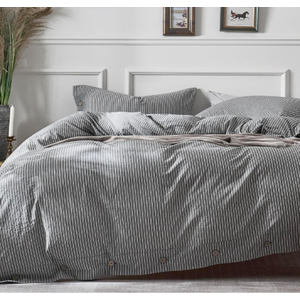 JELLYMONI Cotton Duvet Cover King Size - Black Vertical Pinstriped Comforter Cover with Button 100% Washed Cotton 3PCS Breathable Soft Solid Bedding Set Duvet Cover 104×90in & 2 Pillowcases