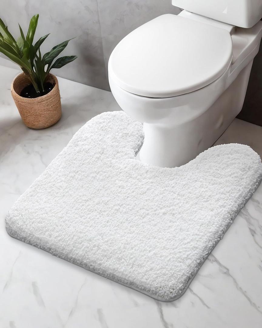Disolla Toilet Rug U Shaped White 23x24 Machine Washable Non Slip Toilet Floor Mat Soft Plush Contour Rug for Bathroom Floor