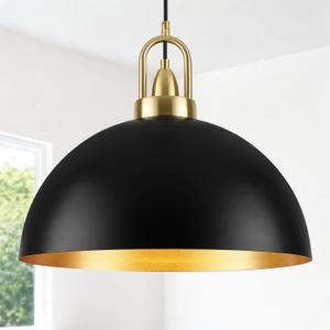 16 inch Black Dome Pendant Light, Modern Farmhouse Pendant Light Fixture, Large Hanging Ceiling Pendant Lighting for Kitchen Island Dining Room Foyer Hallway Bar Cafe