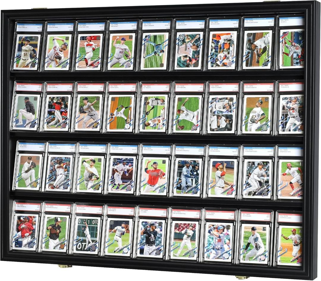DisplayGifts Pro-Collector's 36 Graded Sports Card Display Case for Football Baseball Basketball Hockey Comic Trading Cards, 98% UV Protection High Transparancy Acrylic Door Horizontal (Black Finish)