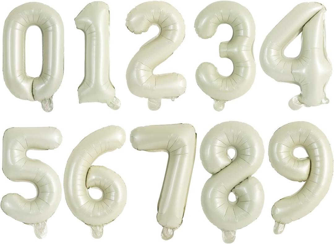 TONIFUL Balloons 16 Inch Cream White 0-9 Number Mylar Foil Balloons 10 Pcs Custom Digital Balloons for 2026 New Year Eve Birthday Party Engagement Graduations Anniversary Baby Shower