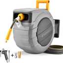 Air Hose Reel 100 Ft Retractable, 3/8 in x 100 Ft Hybrid Hose Air Compressor Hose Reel with 6 Ft Lead in Max 300 PSI Patented Design for Any Length Lock 180Swivel Bracket Quick Coupler
