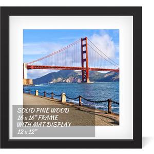 16x16 inch Wood Picture Frame for Wall Hanging Square Photo Frames with Mats 12x12 inch Pictures for Baby Scan,Poster,Decoration,Anniversary,Wedding,Christmas,Diamond Painting(Black)