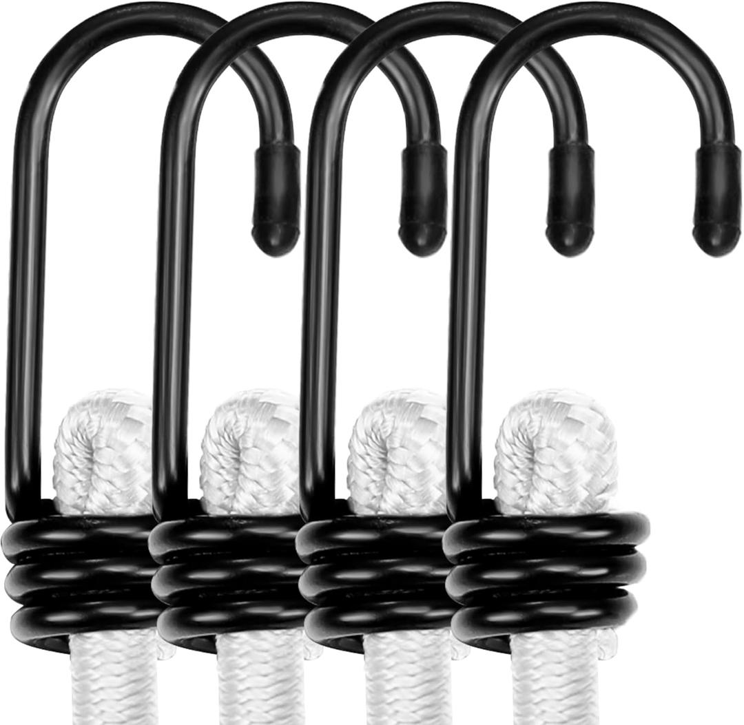 WORKPRO 24 Inch Bungee Cord with Hooks, 4 Pack Superior Rubber Heavy Duty Straps Strong Elastic Rope for Outdoor Tent, Luggage Rack, Camping, Cargo, RV, Bike, Transporting, Storage, White