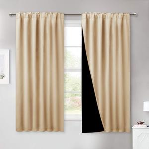 NICETOWN Bedroom Full Blackout Cold Reducing Curtain Panels, Super Thick Insulated Window Covers, Truly Blackout Draperies with Black Liner for Bathroom Window (Biscotti Beige, Set of 2, 52 by 63)