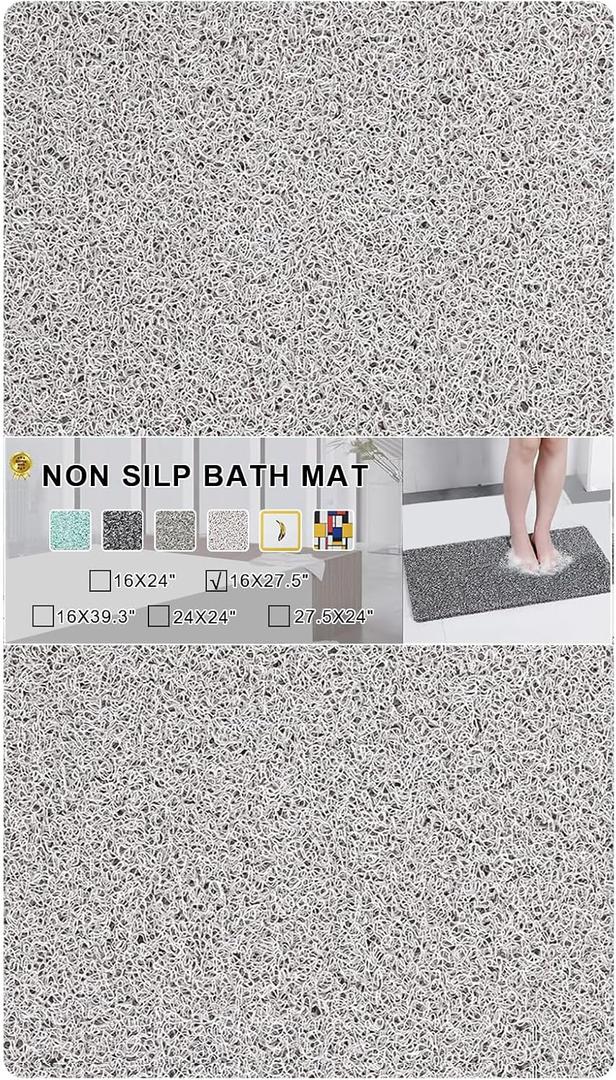 Nonslip Bathtub Mat, Anti Slip Bath Mat 0.6" Extra Thick, Quick Dry Bath Tub Anti Slip Shower Mat, Loofah Non-Slip Bath Mat for Tub Bathroom Pool Kitchen Entryway Home Hotel(Light Gray 16x27)