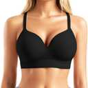 Popilush Bras for Women No Underwire Supportive Push Up Bralettes Wireless Full Coverage Plus Size T-Shirt Bra (Size X-Large, Black)