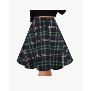 Women's Pleated Vintage Skirts Floral Print Casual Midi Skirt A-Green-Navy Plaid Small, Green Navy Plaid 