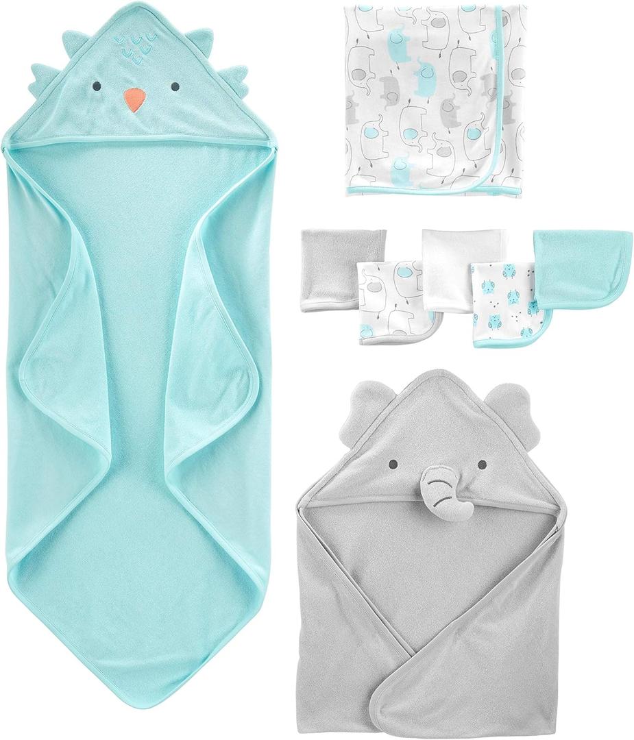 Simple Joys by Carter's Unisex Babies' 8-Piece Towel and Washcloth Set, Multipacks (One Size, Aqua Blue/Grey)