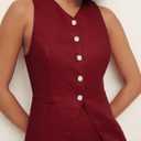 Tankaneo Womens Summer Suit Vest Tops Fashion Casual Sleeveless Blazers Split Hem Button Down Linen Work Waistcoat (Red, L)