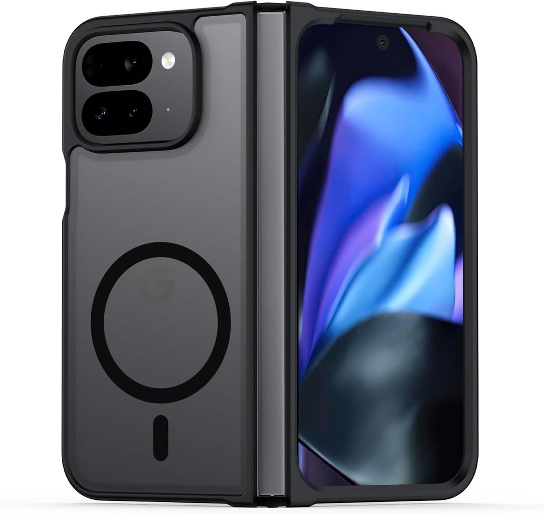 TIANNIUKE Magnetic Case for Google Pixel 9 Pro Fold, Transparent and Yellow Resistant,Compatible with MagSafe,Slim Fit Shockproof Protective Phone Case for Pixel 9 Pro Fold Case (Black)