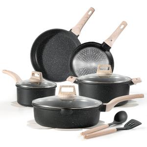 CAROTE 14Pcs Pots and Pans Set Non Stick, Cookware Sets Induction Cookware Granite Cooking Set with Frying Pans, Saucepans, Saute Pan, Extra Large Casserole