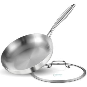 LOLYKITCH 10 Inch Tri-ply Stainless Steel Frying Pan with Lid,Skillet,Induction Cooking Pan,Dishwasher and Oven Safe,Detachable Handle.
