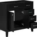 Vanity 36" Floor Cabinet Without Top Sink - Multi-Functional Bathroom Cabinet With Doors & 3 Drawers, Modern Pedestal Storage Base Only (No Basin), 35.5"D x 17.7"W x 35"H Black