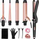 Ufree 5 in 1 Curling Iron with Interchangeable Ceramic Barrels (0.35"-1.25"), Curling Wand Set with Flat Iron Hair Straightener, Instant Heat Up, Dual Voltage Hair Curler, Gifts for Women (Rose Gold)