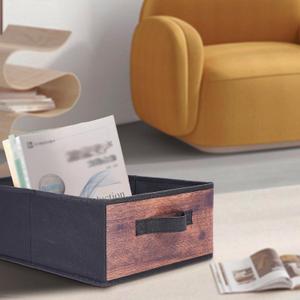 Foldable Storage Bins Fabric Closet Organizer With Handle Rectangle Storage Baskets For Bedrooms Closet Shelves Open-top Storage Boxes For Clothing Books Toys (Wood)