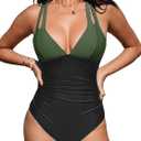 CUPSHE Women's Swimsuit V Neck Tummy Control Ruffles Deep Back One-Piece Swimwear Swimsuit
