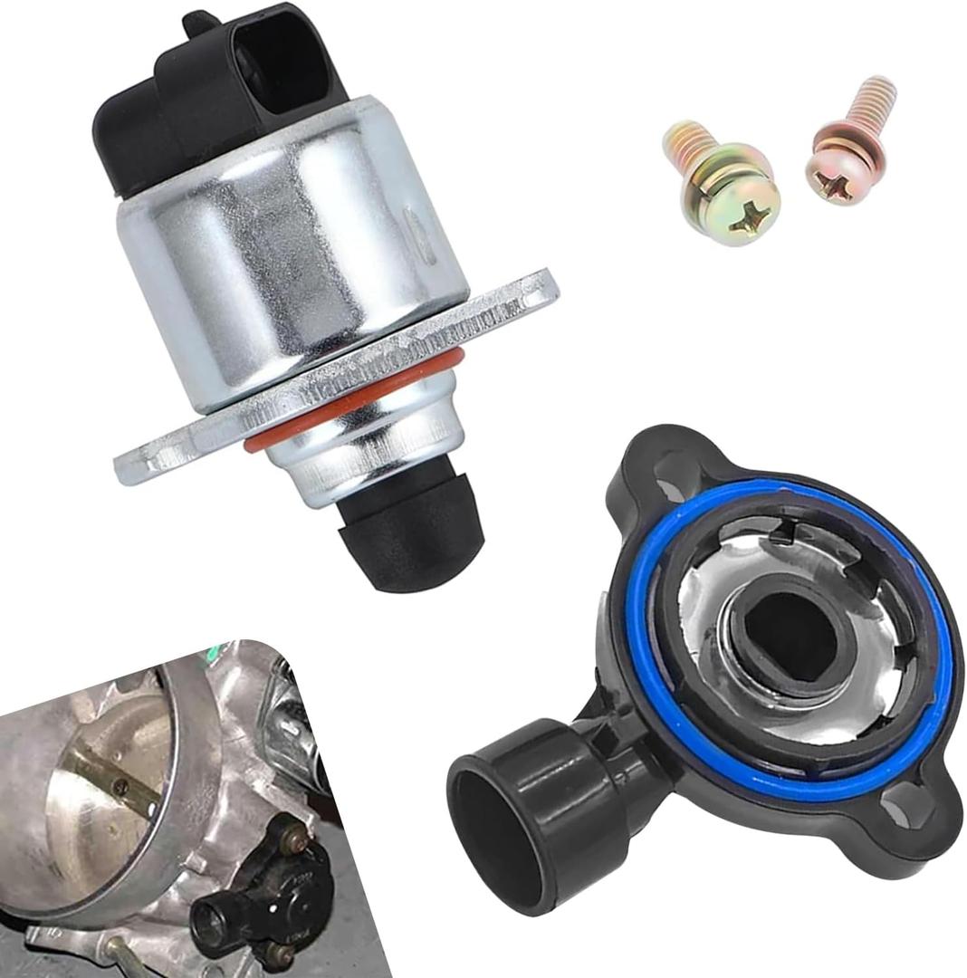 2 PCS Throttle Position Sensor Idle Air Control Valve, Auto Control Valve Sensor Kit, Compatible with Chevrolet, Buick, GMC (Silver & Black)
