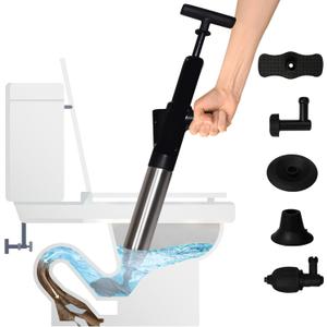 Air Plunger Drain Clog Remover By Sleek Home- High-Pressure Air Toilet Plunger & Drain Unclogger- Drain Cleaner & Hair Clog Remover Air Blaster (Stainless Steel)