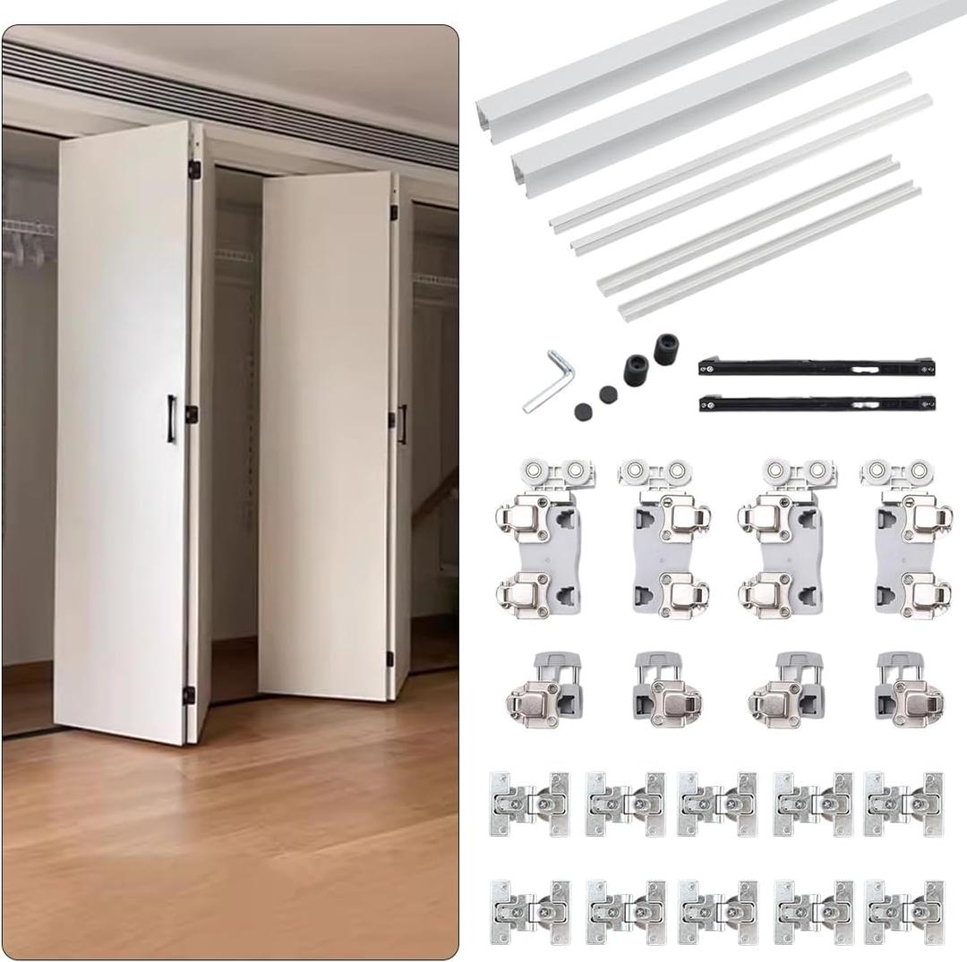 Free Sliding Bifold Door Hardware with Track36Bi-fold Closet Door Hardware Smoothly and Quietly2 Set for 4 Door(Door Not Included)