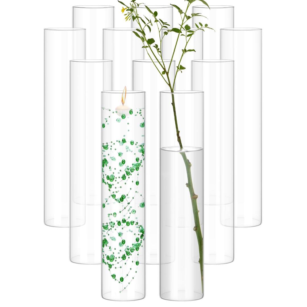 12 Pack Glass Cylinder Vases 16 Inch Tall Clear Flower Vase for Centerpieces, Hurricane Floating Candle Holder Wedding Decorations, Floral Vase Bulk for Table Shelf Party Home Deco (16 x 3.35 Inch)