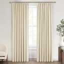 Light Beige 100% Blackout Curtains for Office at Home/Playroom/Classroom, Noise Cancelling Thermal Curtains 90 Inch Length 2 Panels Set Neutral Modern Window Faux Linen Pinch Pleated Drapes(40x90)