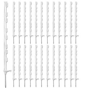 Zoiut 25 Pack Electric Fence Posts, 48 Inch/ 4FT Step-in Plastic Posts for Farm and Garden, Temporary Sturdy Fencing System for Electric Fencing and Yard Protection, White