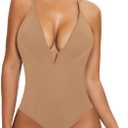 SHAPERIN Bodysuit for Women Shapewear Tummy Control Deep V Neck Plunge Sleeveless Backless Thong Body Suit Tank Top Size XL
