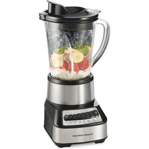 Hamilton Beach Wave Crusher Blender For Smoothies With 40 Oz Glass Jar and 14 Functions, Ice Sabre Blades & 700 Watts for Consistently Smooth Results, Black + Stainless Steel (54221)