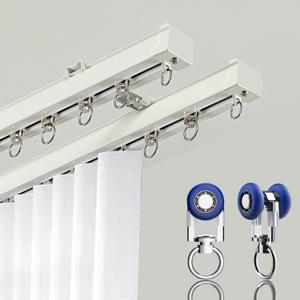 Curtain Double Tracks Ceiling or Wall Mounting, Heavy Duty Aluminum Curtain Slider for Bedroom Living Room Window Hotel Room Dividers(12.1FT (3.7m),White)