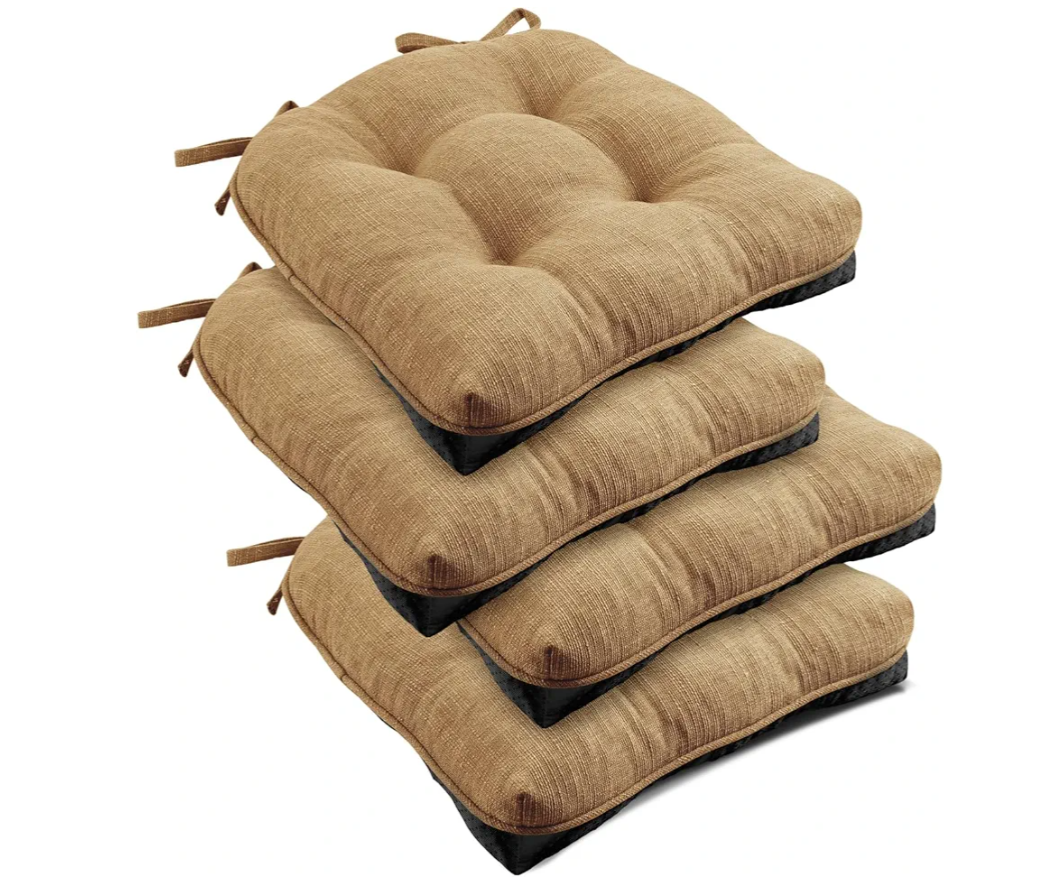 Indoor Chair Cushions for Dining Chairs, Tufted Overstuffed Textured Kitchen Chair Pads with Ties and Non-Slip Backin