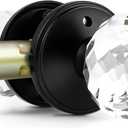1 Pack Crystal Door Knobs Interior, Elegant Matte Black Glass Door Knobs, Keyless Privacy Door Locks for Bedrooms and Bathrooms