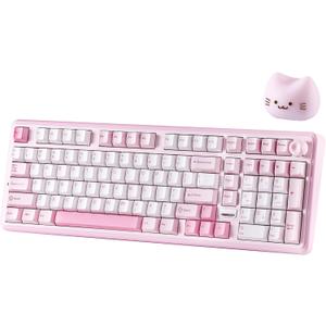 YUNZII B98 PRO QMK/VIA Wireless Mechanical Gaming Keyboard, 96% Layout with Numpad and Cute Cat Knob, BT/2.4G/USB-C, Pre-Lubed Switch Hot Swap Gasket, RGB for Win/Mac (Pink, Candy Linear Switch)